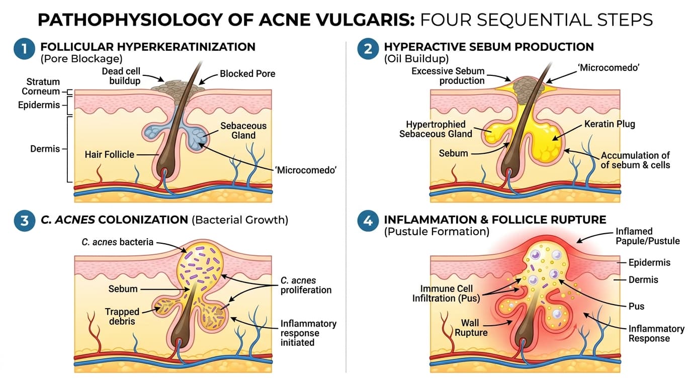 Acne vulgaris pathophysiology diagram